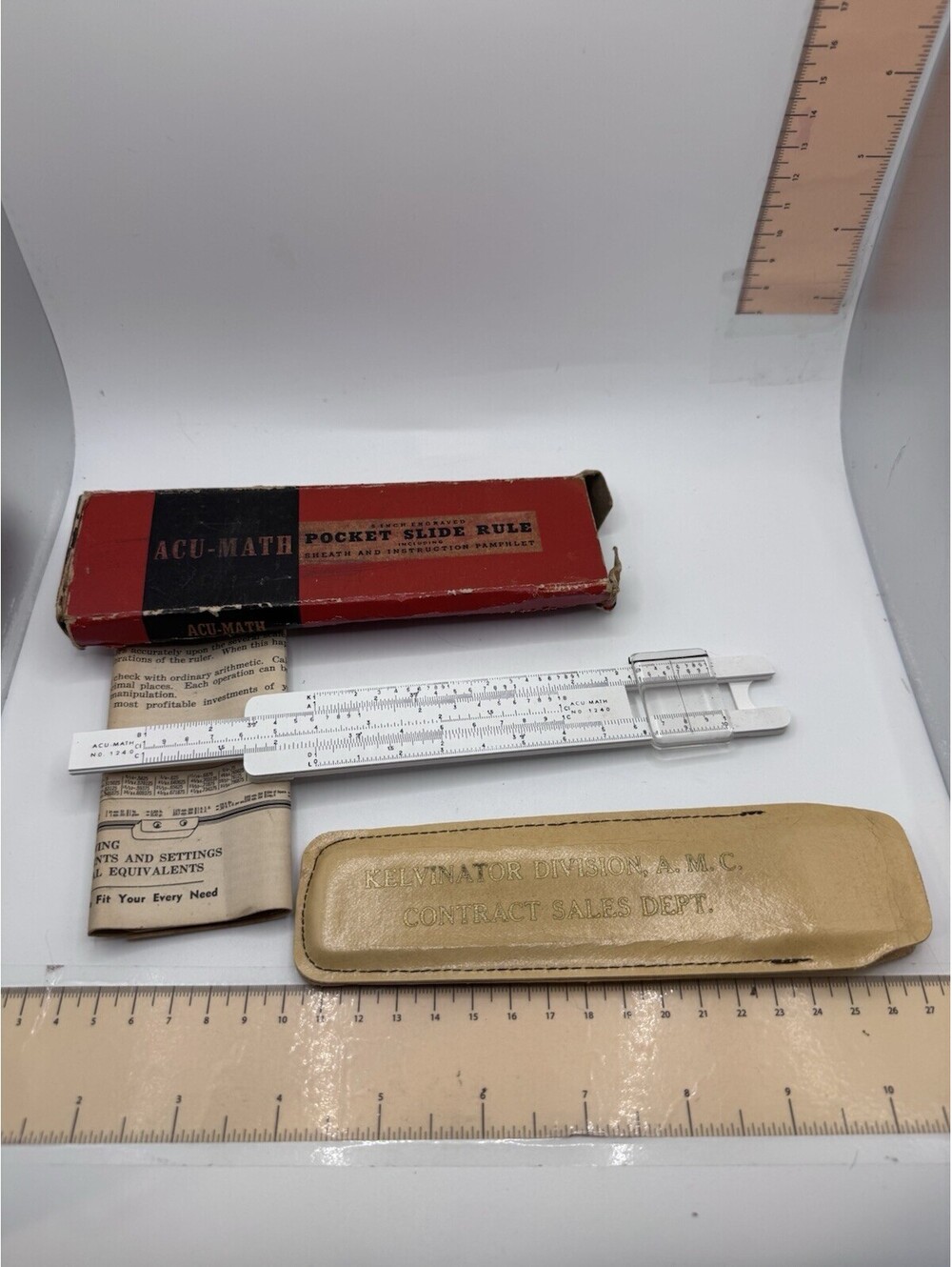 Original Vintage POCKET Slide Ruler: ACU-MATH 1240 In Box w/ Instructions 1970s